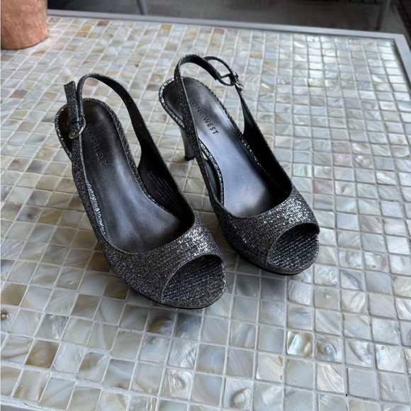 Nine West Silver Glitter Slingback Heels - Picture 3 of 11